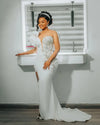 Nigeria Mermaid Wedding Dresses for Bride Sheer Neck Long Sleeve Side Split Ruffles Africa Wedding Reception Gowns Customized