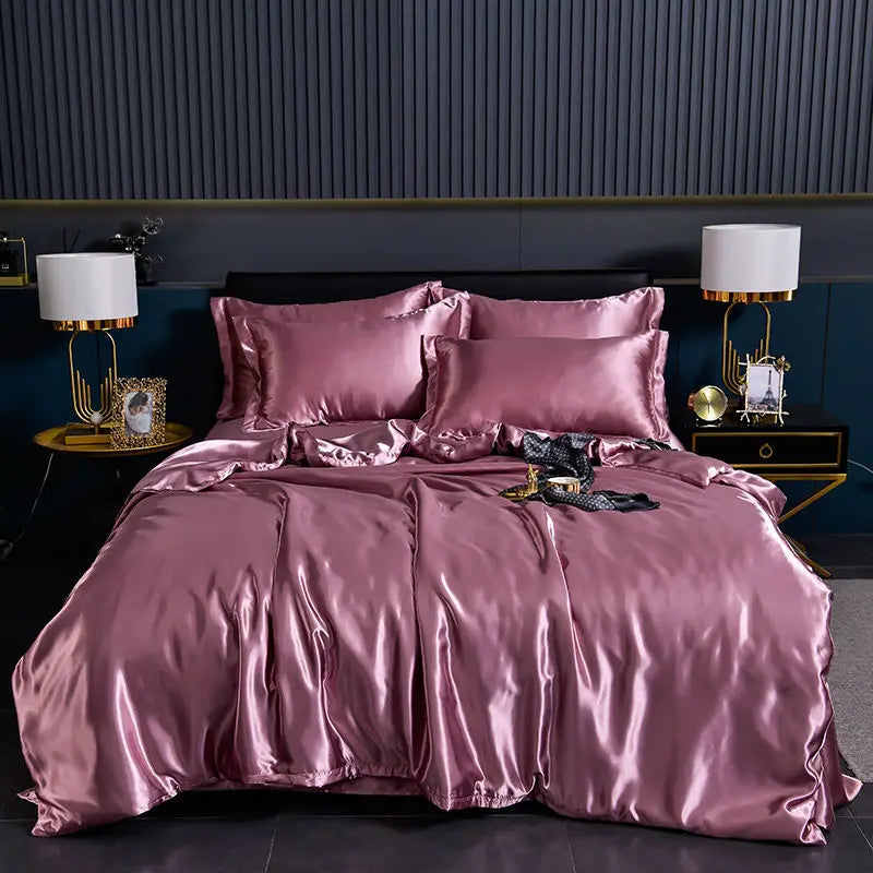 Luxury 100% Silk Bedding Set with Duvet Cover Set Double King Queen Size Bedding Cover Kit 4pcs Bed Cover Bed Linen Sets