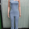 Flare Denim Pants Full Length Women Jeans One Piece Overalls Spliced Solid Jumpsuits Loose Pockets High Waist Basics Washed
