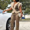 CM.YAYA Women's Set Sleeveless Fur Leopard Sequined V-neck Wool Vest and Pant Suits 2024 Street Two 2 Piece Set Outfit Tracksuit