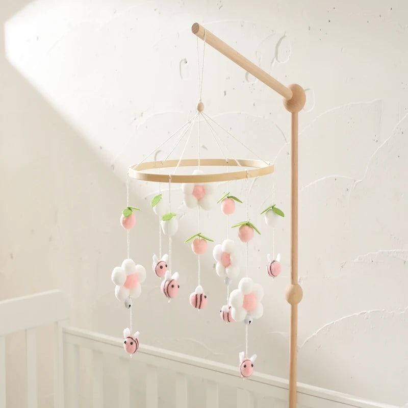 Baby Crib Mobile Bed Bell Rattle Toys Wooden Crochet Stars Pendant Bed Bell Toys Newborn Comfort Crib Bracket Hanging Toys Gifts