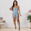Rompers Women One Piece Elegant Splice Denim Jumpsuits Sexy Slim Fit Strapless Sleeveless Short Pants Sheath Playsuits