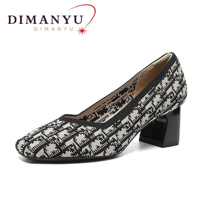 DIMANYU Women Dress Shoes Square Toe 2025 New Knitted High Heel Pumps Women's Fashion Shoes Large Size Women's Spring Shoes