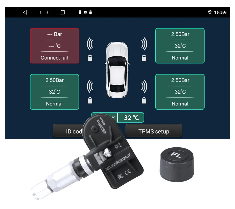 JMCQ USB Android TPMS Tire Pressure Monitoring System Display Alarm System Internal External 5 Sensors For Car Navigation Radio