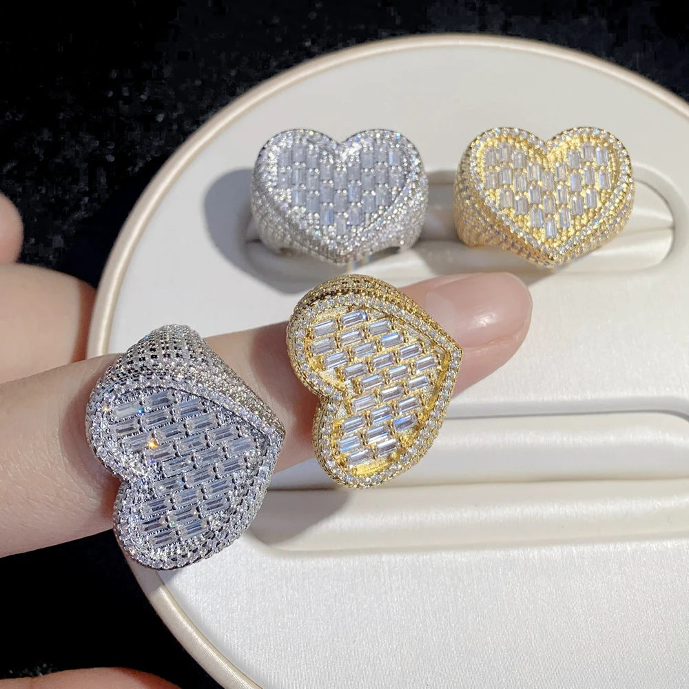 Full Micro Paved CZ Hollow Heart Ring High Quality Iced Out Bling Cubic Zirconia For Women Girlfriend Valentines Finger Jewelry