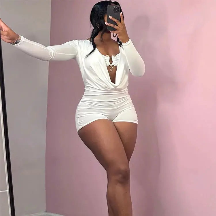 Insglas Spring Trend Swing Collar Sexy Women Romper+Metal buckle Bra Hipster Midnight Party New Workout Fit Coquette Playsuits
