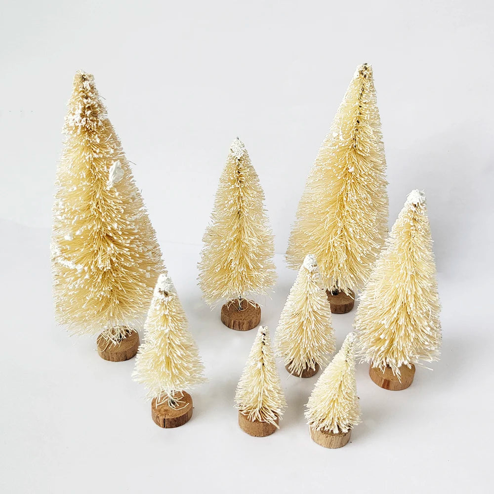 5/8pcs Mini Christmas Trees Small Artificial Christmas Tree Ornament Cedar Pine Sisal Tabletop Merry Christmas Party Decoration
