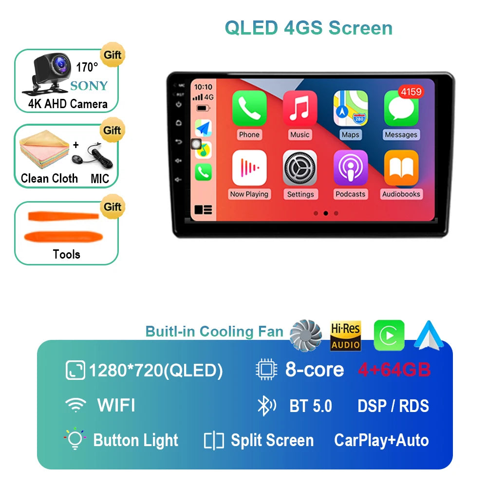 Android 14 For Audi A4 II 2 B6 III 3 B7 2000 - 2009 S4 2002 - 2008 RS4 2005 - 2009 Car Radio Multimedia Video Player Navigation