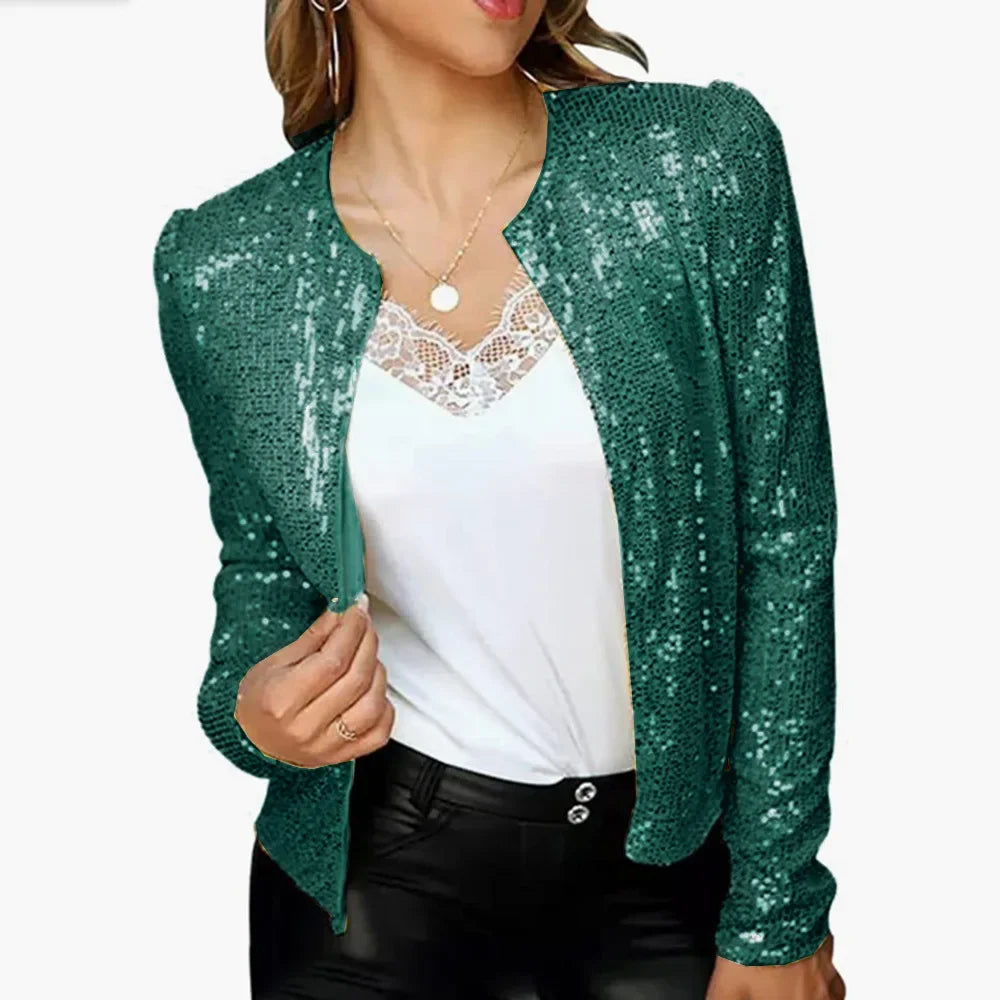 2024 Fashion Sequin Jackets Women Glitter Long Sleeve Short Coats Elegant Spring Outwear Office Ladies Solid  Streetwear Jacket