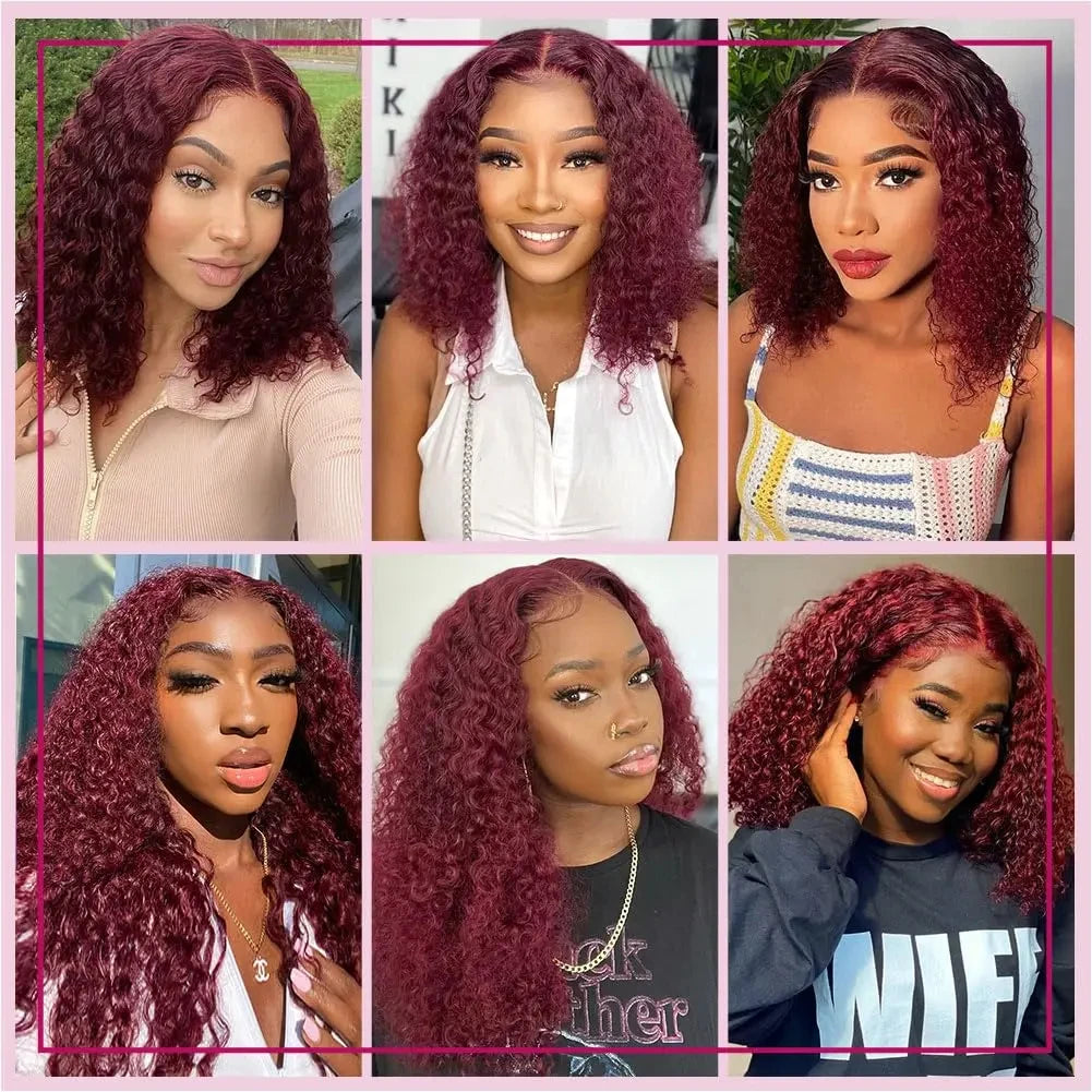 Brazilian Deep Wave 99J Burgundy Lace Front Human Hair Wig 13x4 Deep Curly Short Bob Wigs Human Hair Red Colored Water Wave Wigs