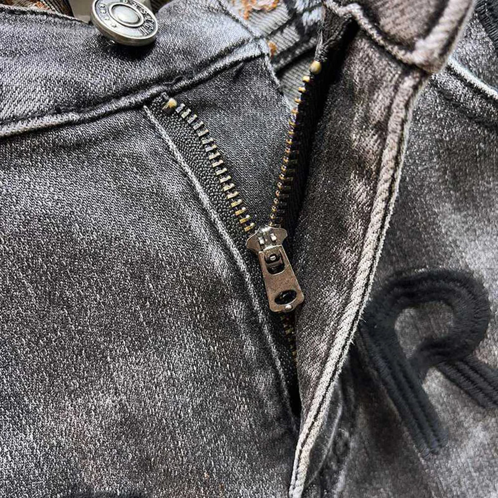 Mens Jeans Embroidered Leg Slimming Trousers Casual Streetwear Versatile Personalized Pencil Pants Men'S Wear 2024 Spring New