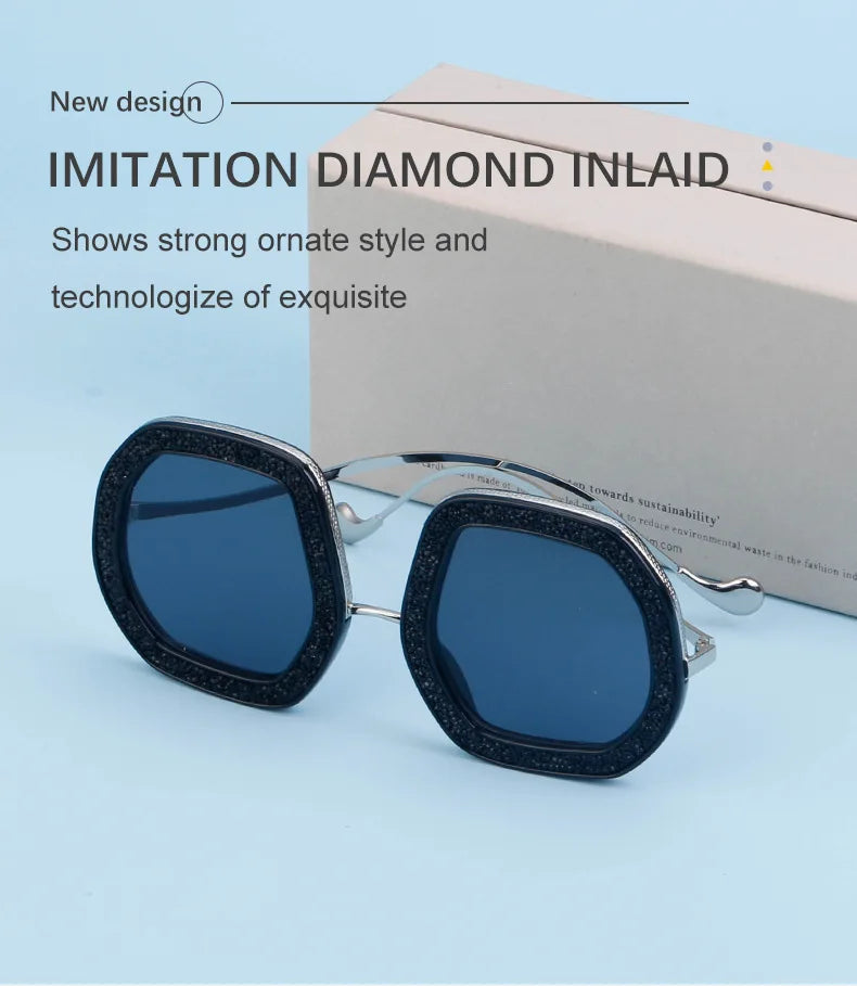 Oversized Luxury Diamond Shiny Sunglasses Women Irregular Round Crystal Sun Glasses Men UV400 Shades Eyewear Polygonal Sunglass