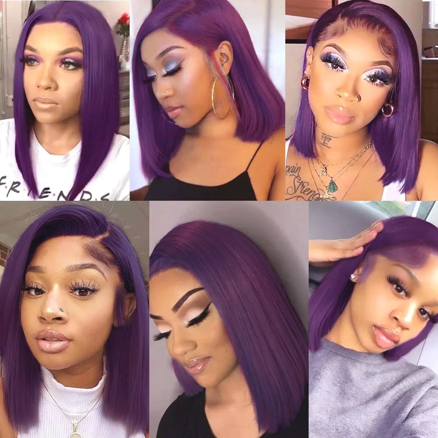Dark Purple Bob Lace Front Wigs Human Hair Colored 13x4 Lace Frontal Short Straight Purple Bob Wig Pre Plucked with Baby Hair