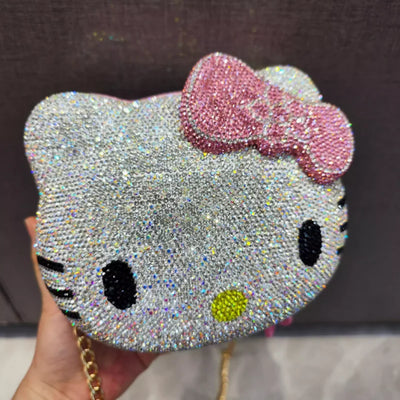 Hello Kitty Diamond Bag Sanrio Cute Cartoon lipstick bag  Fashion Girl Messenger Bag Handmade Diamond Inlaid Handbag Girl Gifts