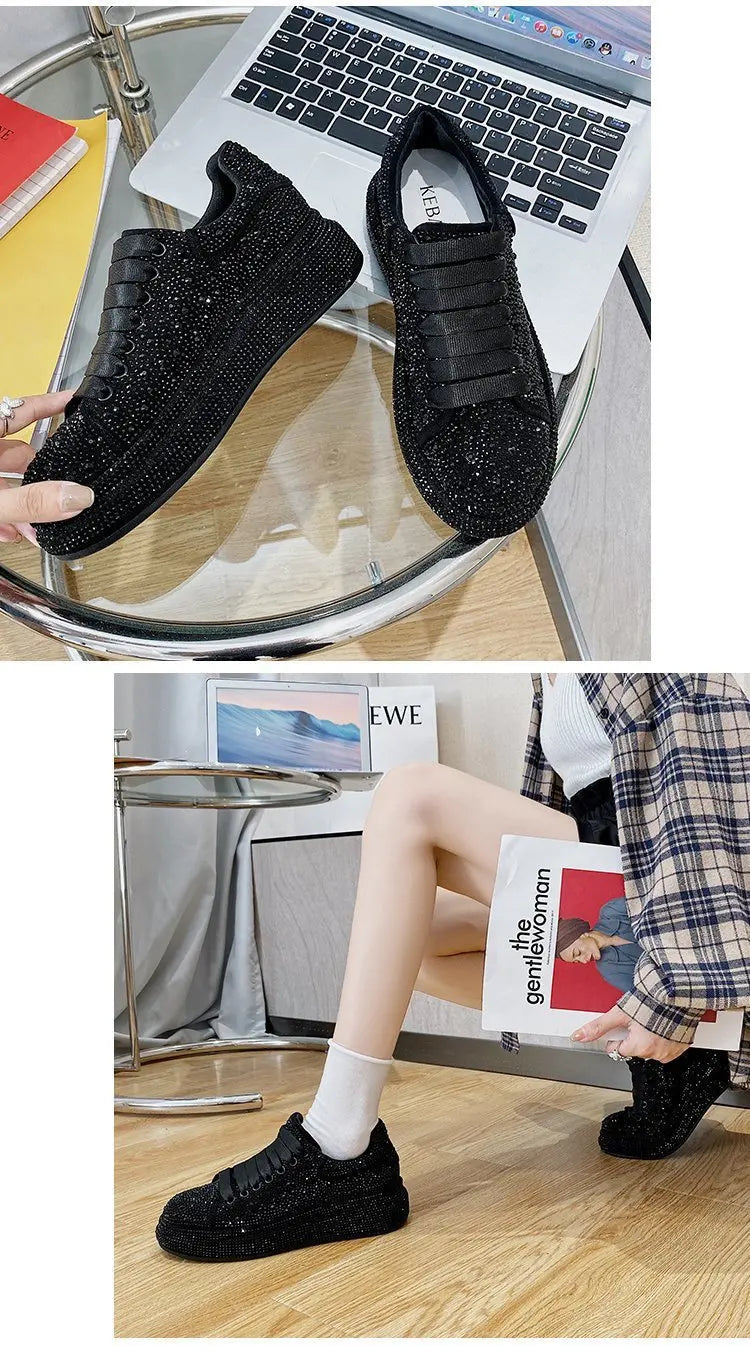 Brand Women's Sneakers Luxury Rhinestones Women Causal Shoes Designer Platform Sport Shoes Fashion Comfort Women Shoes Plus Size