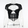 FAGADOER Sexy Lace See Through 2 Piece Sets Woman Outfit Hollow Out Crop Top + Flare Pants Female Y2K Streetwear Summer Spring