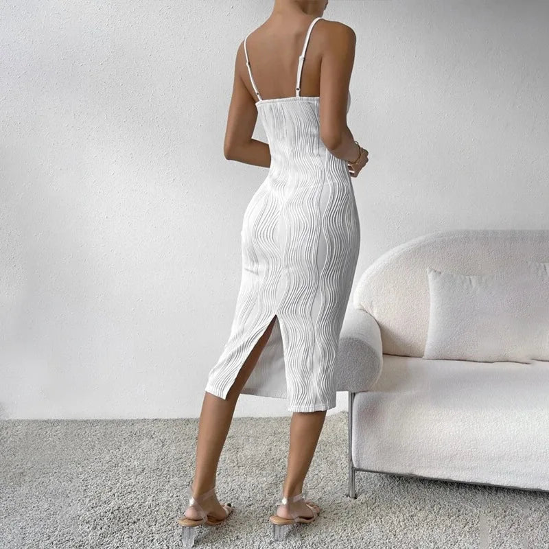 Elegant White Sling Dress Women Backless Sexy Long Dress Beach Vacation Solid Dresses Spring Summer Versatile Base Skirt