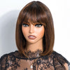 Lekker Chocolate Brown Short Straight Bob 100% Human Hair Wig With Bangs For Women Brazilian Remy Hair Top Lace Glueless Bob Wig