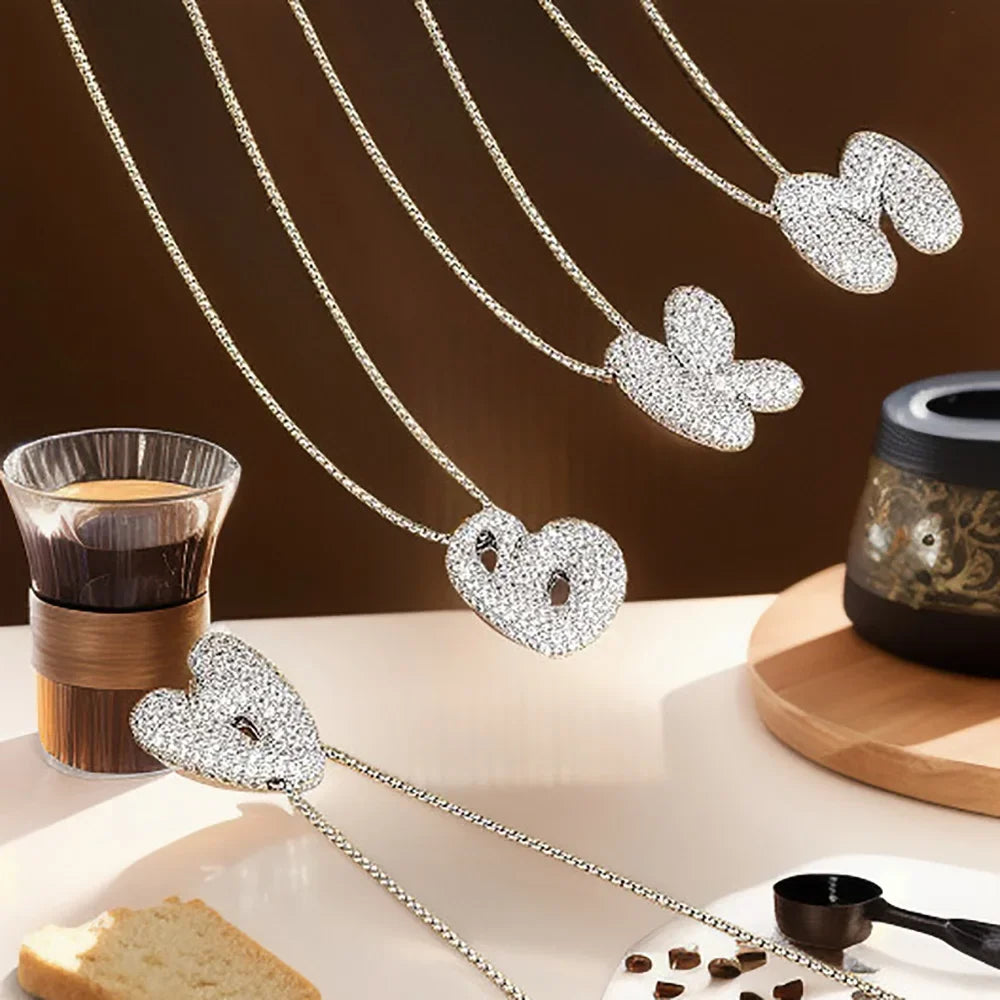 18K Gold Plated Waterproof Thick Bubble Alphabet Letter Clavicle Choker Necklace Sparkling Rhinestone Balloon Initial Jewelry