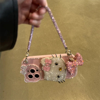 Kawaii Sanrio Hello kitty cute Diamond Phone Protective Case Suitable 14/13/12Promax Case Apple 15 Promax Fall Protection Sleeve