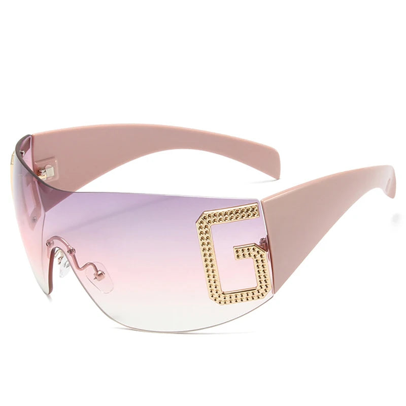 2024 New Oversized Rimless Sunglasses Women Fashion One-Piece Shield Sun Glasses For Female Streetwear Y2k Sunglass Ladies UV400