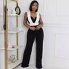 Elegant Fashion Overall Jumpsuit Women Night Club Party Sleeveless Patchwork Birthday Bandage Wide Leg Rompers Combinaison Femme