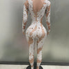Sexy Crystal High Stretch Bodycon Long sleeve Jumpsuit Women Celebrate Nightclub Party club Performance Costume Stage Wear