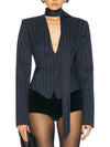 TWOTWINSTYLE Colorblock Striped Slimming Blazers For Women V Neck Long Sleeve Tunic Temperament Coats Female Fashion Clothes New