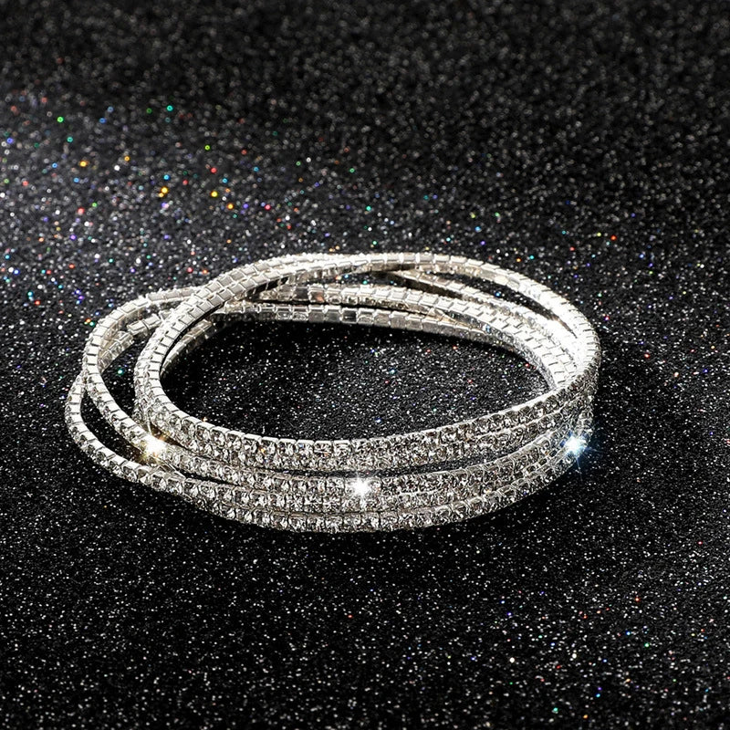 5Pcs/Lot Elastic Crystal Bracelets 2mm Charming Gold Color Crystal Rhinestones Metal Bangle Bracelet Jewelry DIY Gift