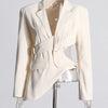 TWOTWINSTYLE Hollow Out Backless Slimming Blazers For Women Notched Collar Long Sleeve Spliced Button Irregular Blazer Female