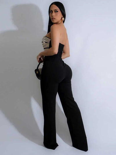 Women Summer Strapless Jumpsuit Sexy One Piece Outfits Cut Out Waist Party Jumpsuit Clothing Lady Full Length Backless Jumpsuits