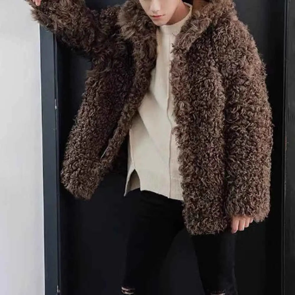 Winter New Men's Solid Color Faux Fur Long-Sleeved Jacket Korean Retro Fashion Trend Street Casual Loose Simple Niche Men's Top