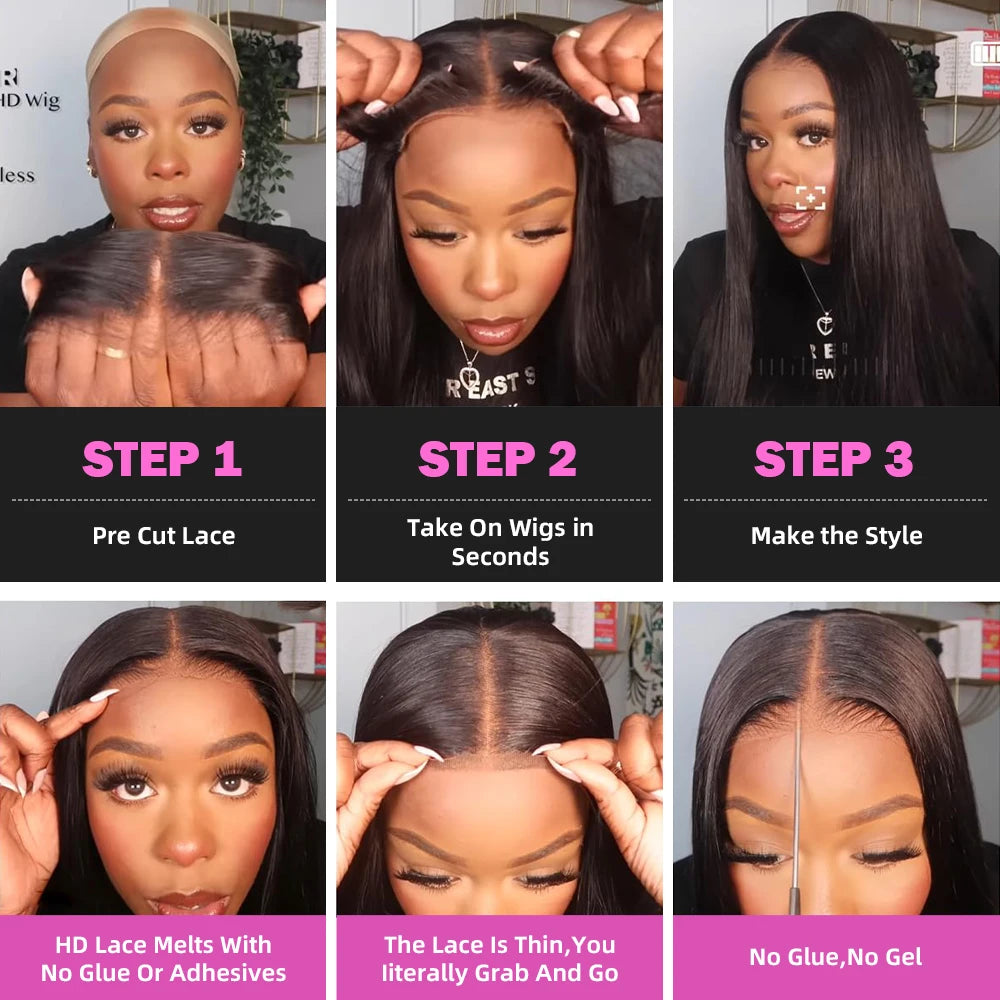 250 Density 360 Full Lace Wigs 100% Human Hair Glueless PrePluck Brazilian Straight 13x4 Transparent Lace Frontal Wig For Women