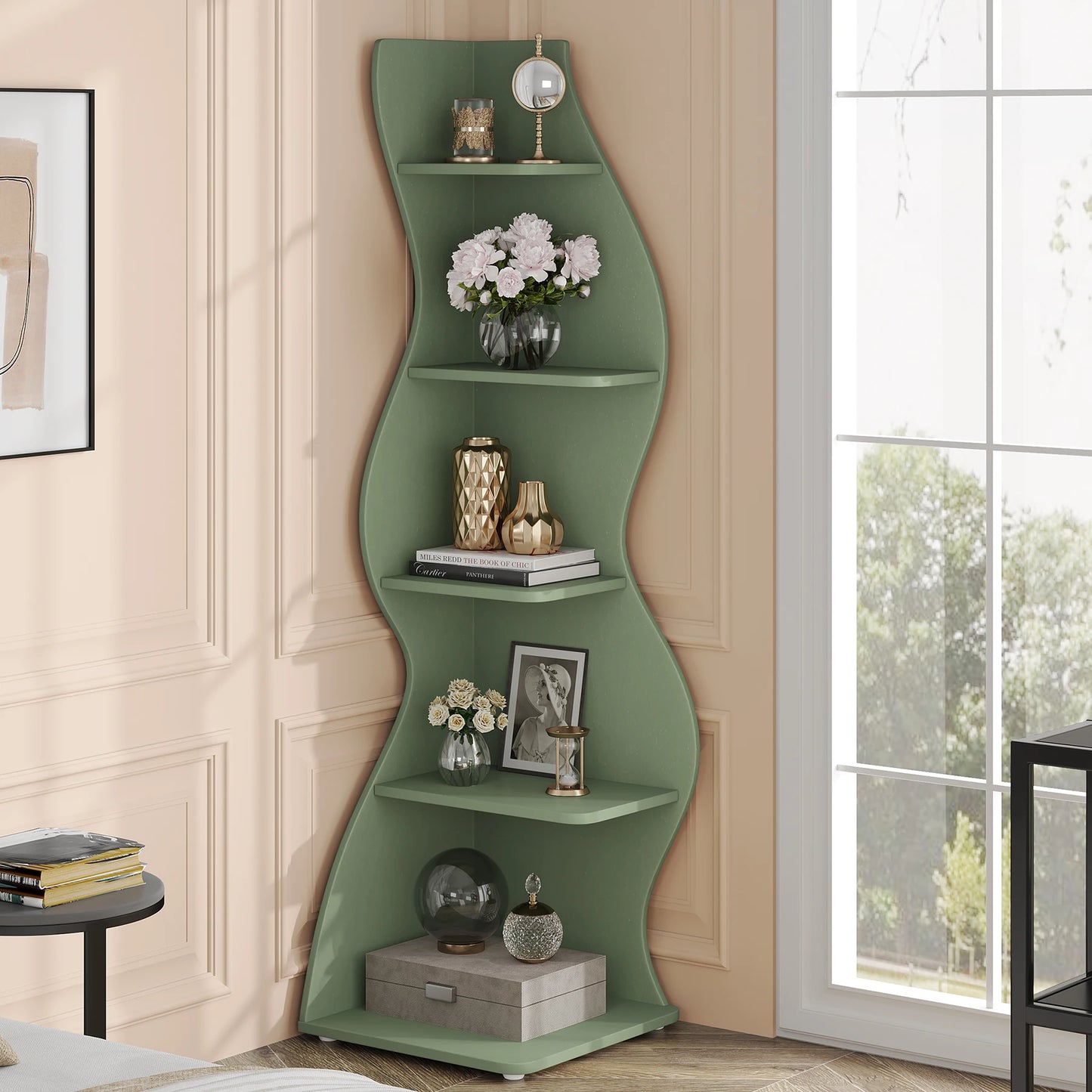 Tribesigns Corner Shelf, Modern 5-Tier Wall Corner Bookshelf, Stylish Corner Small Bookcase Storage Rack Plant Stand