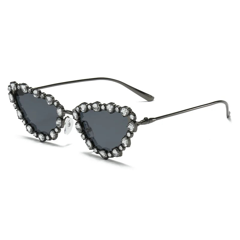 KLASSNUM Luxury Woman Sunglasses Cat-eye Rhinestone Sunglasses 2024 Trendy Party Eyepiece Glitter Metal Frame Color Lens Shades