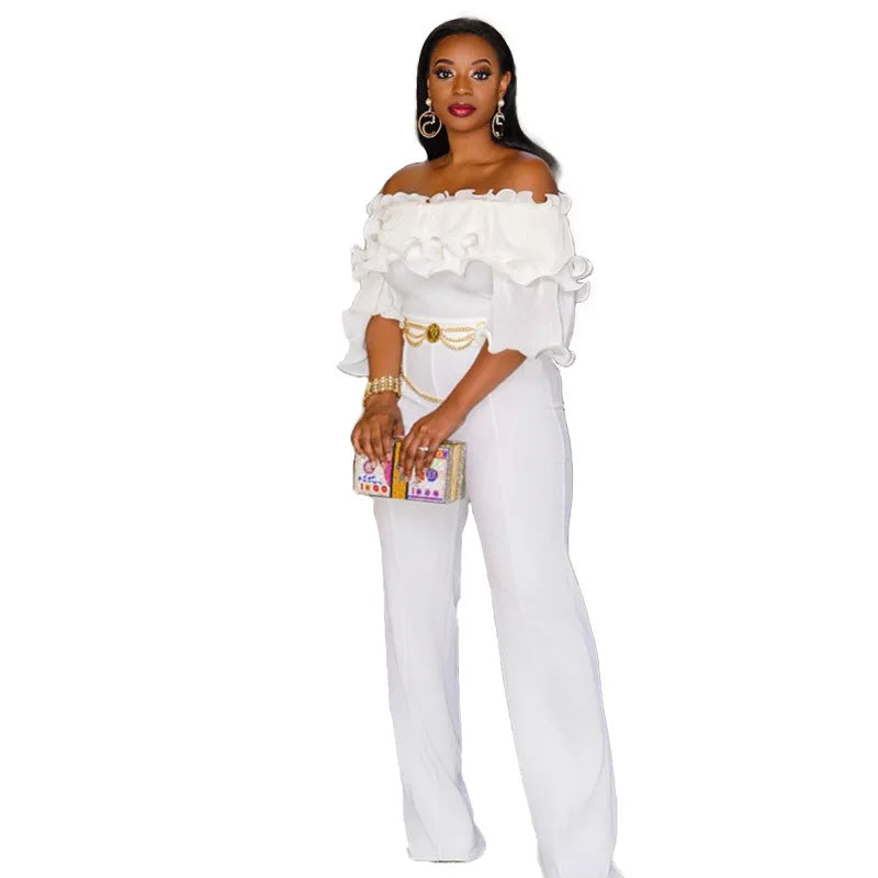 Party Jumpsuit for Women Slash Neck Solid High Waist Irregular Off Shoulder Suit Jumpsuit Bodysuits One Piece Playsuits Overall