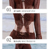 Bikini Sets Women Long Sleeve Irregular Three Pieces Lace-up Summer Sun-proof Vintage European Style Sexy Swimwear Beach Outfit