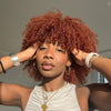 Orange Ginger Short Kinky Curly Wig with Bang Afro Curly Wig Human Hair No Lace Wigs With Bangs Honey Blonde Wig for Women