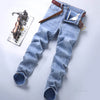 Spring Men's Light Blue Slim Jeans Stylish Casual Stretch Fabric Denim Pants Classic Trousers Smoke Gray