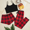 3Pcs Women's Pajama Set Camisole Shorts Trousers Three-Piece Bow Tie Home Wear Set Plaid Print Sleepwear for Women Christmas pjs