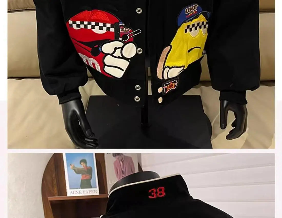 American Cartoon Embroidery Men Baseball Jacket Unisex Spring Autumn vintage Fashion Crand Loose Jacket motorcycle Printing Coat