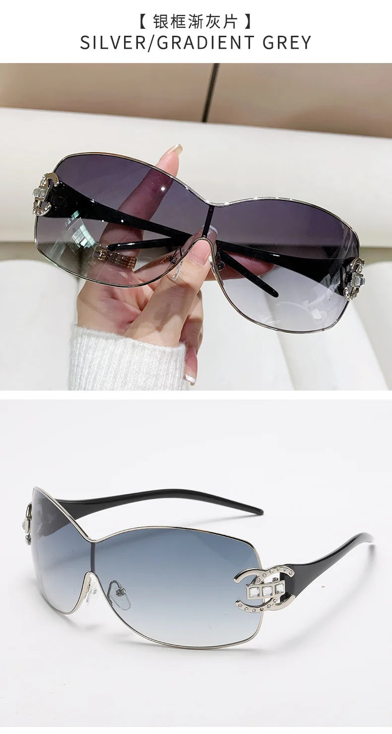 New Fashion Y2K Sunglasses Women's Integrated Surround Sun Glasses Retro Brand Designer Women Eyewear UV400 Oculos De Sol