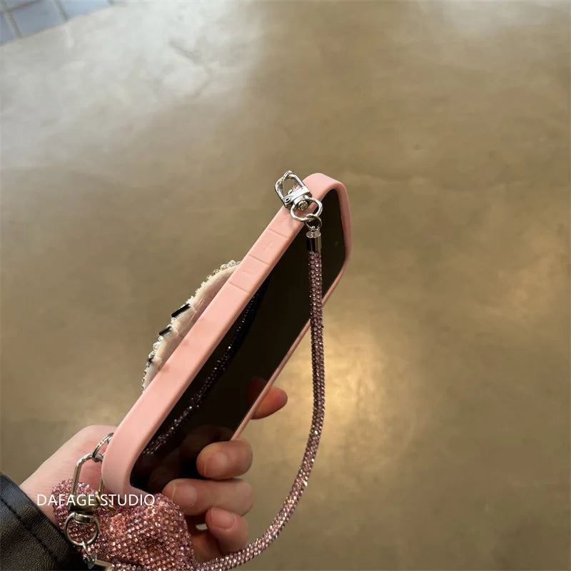 Kawaii Sanrio Hello kitty cute Diamond Phone Protective Case Suitable 14/13/12Promax Case Apple 15 Promax Fall Protection Sleeve
