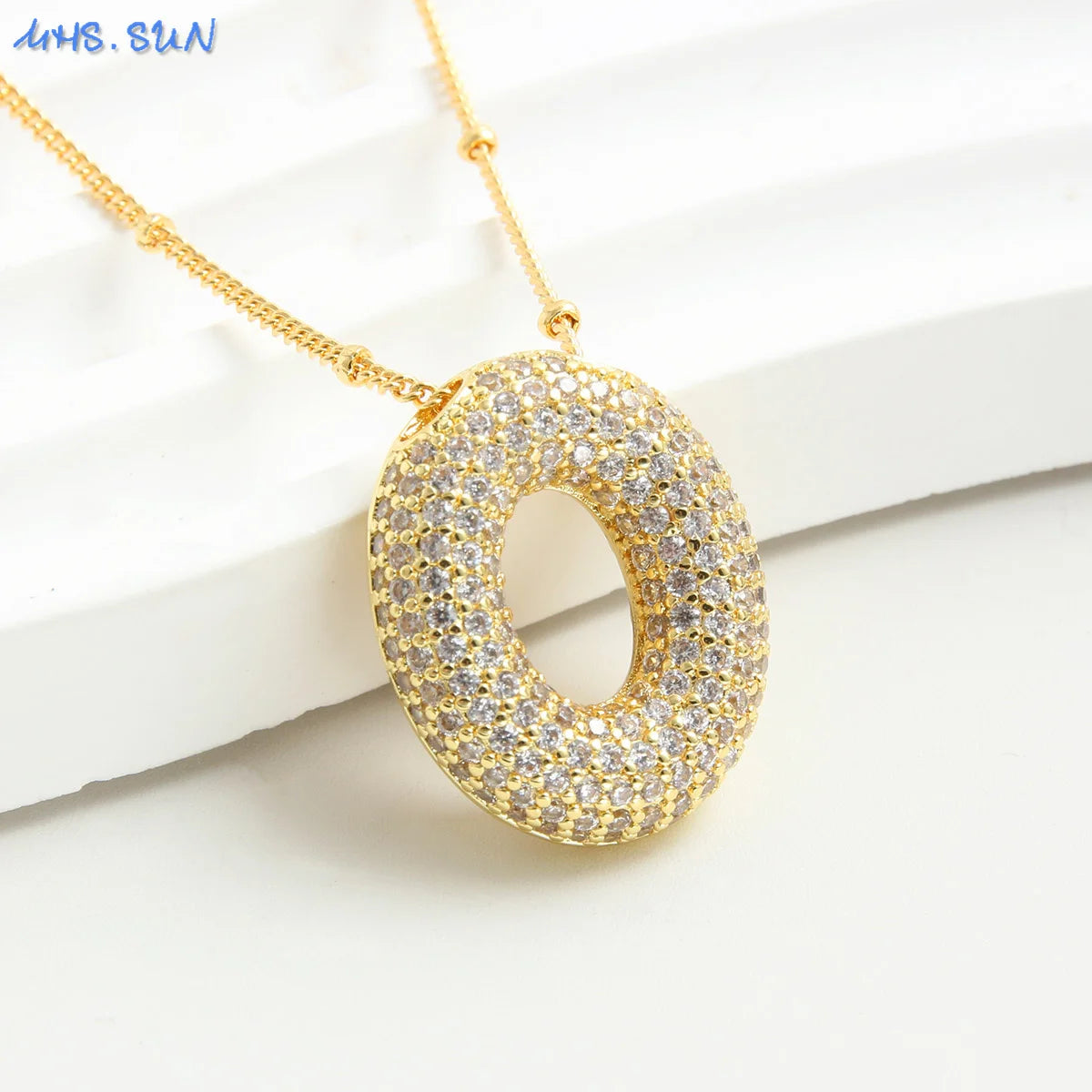 SUNSLL Cubic Zircon A-Z 26 Bubble Letter Necklace 2 Sizes Gold Plated M Chunky Balloon Initials Pendant Women Chain Jewelry 2024