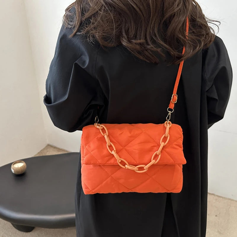 Acrylic Chain Crossbody Square Bags Casual Flap Women Commute Bags Quilted All-match Winter Large Capacity for Girls Shopping