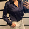 Elegant Satin Loose Women Shirt Spring Turn-down Collar Ladies Blouse Autumn Vintage Casual Button Silk Tops