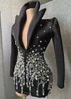 Sparkly Sequins Rhinestones Big Sleeves Black Jacket Sexy Singer Dancer Nightclub Jazz Dance Costume Performance Show Stage Wear