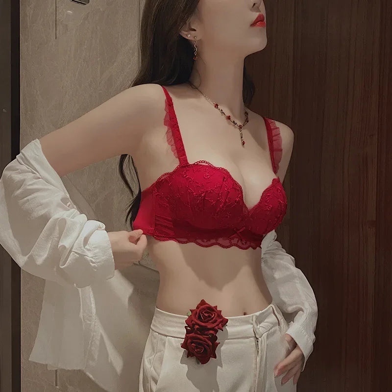 Small Breasts Gathered Women's Underwear Flat Chest Collection Side Breast Anti-sagging No Steel Ring Embossed Women's Bra