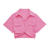 Women Fashion Front Knot Elastic Linen Cropped Shirts Vintage Short Sleeve Patch Pockets Female Blouses Blusa Chic Tops