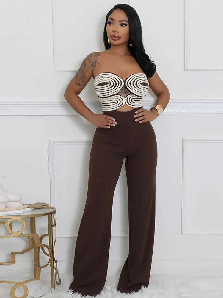 Women Summer Strapless Jumpsuit Sexy One Piece Outfits Cut Out Waist Party Jumpsuit Clothing Lady Full Length Backless Jumpsuits